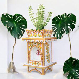 Marble Tulsi Pot. (Small) Traditional Painting